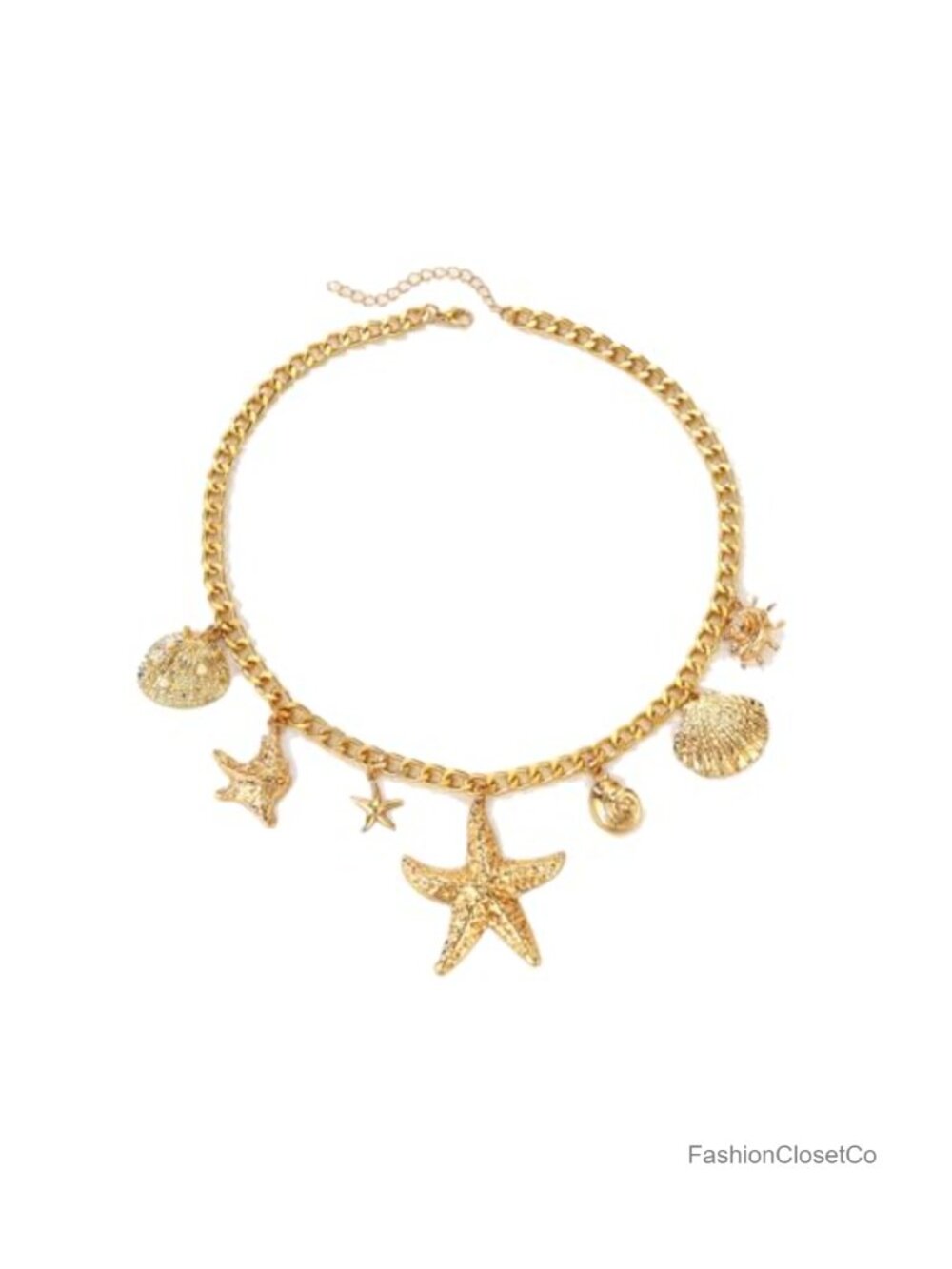 Starfish Shell Charm Chunky Gold Plated Necklace Beach Summer Jewelry